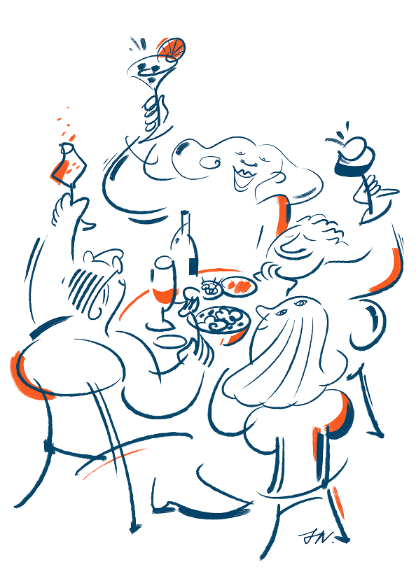 Ilustración brindando en la mesa